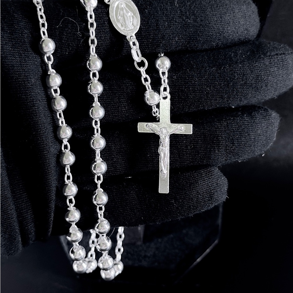 Silver Rosary Necklace with Cross Pendant SOLID 925. 35 Grams. 26inch!